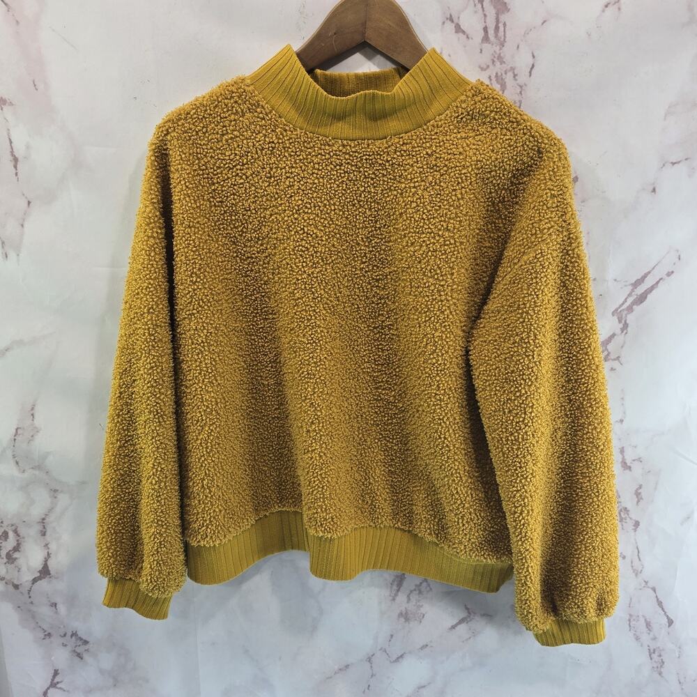 Anthropologie Pullover Womens XS Yellow Mock Sweatshirt Teddy Sherpa Porridge
